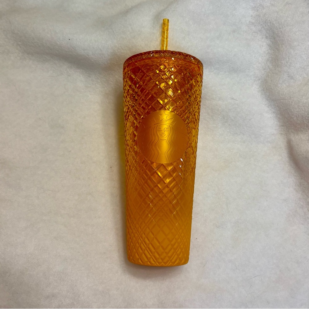 Starbucks Mango Orange Ombré Jeweled Plastic Tumbler 24 oz Summer 2022